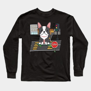 Funny french bulldog is on a skateboard Long Sleeve T-Shirt